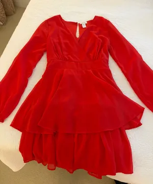 Japna Bright Red Mini Dress with Long Sleeves thumbnail 1