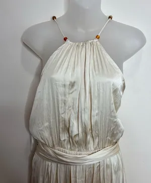 Zara Ivory Satin Effect Beaded strapless dress Size small classic side slit NWT thumbnail 4