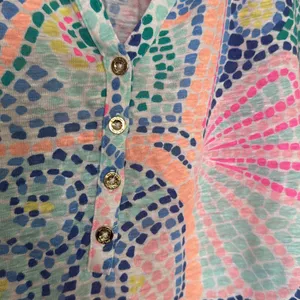 Lilly Pulitzer Womens Egret Tile Wave 100% Linen Henley Tunic Top thumbnail 5