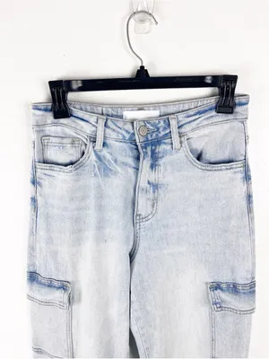 VERVET Light Wash High Rise Wide Leg Cargo Denim Jeans 25 Casual Neutral Boho thumbnail 9