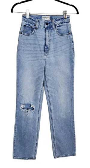 Abercrombie & Fitch Light Wash Ultra High Rise Ankle Straight Jeans Size 0 thumbnail 1
