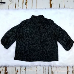 Prologue -605 mock neck 3/4‎ balloon sleeves blouse black and teal Large thumbnail 4