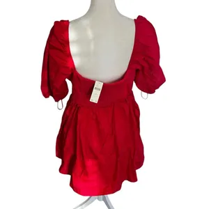 Maeve Anthropologie Red Smocked Puff Sleeve Mini Dress XL Petite NWT thumbnail 6