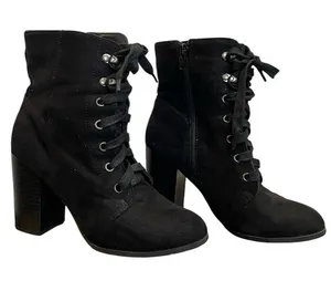 Target Black Lace-Up Block Heel Boots thumbnail 1