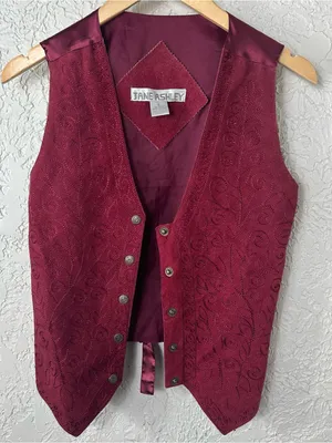 VTG 80’s 90’s Jane Ashley Burgundy Leather Satin Snap Front Vest BOHO Size S thumbnail 8