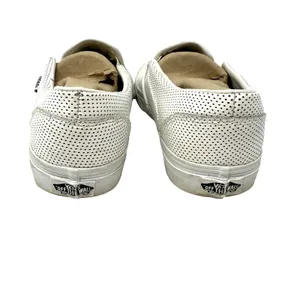 Vans Size 8.5 Sneaker White Pin Dot Leather Slip On Flats Skater‎ Casual Punk thumbnail 4