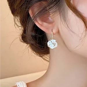 Gold and White Floral Earrings thumbnail 4