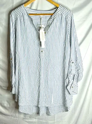 Jane + Delancey 5 Button Henley Rayon Tunic Size 1X Stripes long Sleeve NWT thumbnail 1