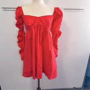 Free People Lindsay Mini Dress S Coral Pink Puff Sleeve Coastal Resort Cruise thumbnail 2
