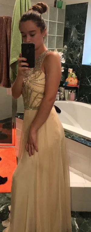 Tony Bowls Champagne beaded designer prom dress thumbnail 2