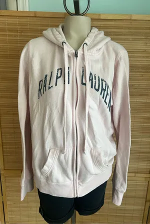 Ralph Lauren Full Zip Hoodie light pink Y2K vintage sweatshirt woman’s large thumbnail 1