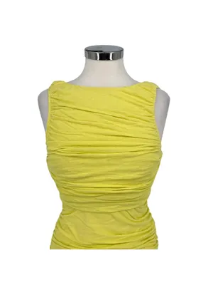 Alice & Olivia Y2K Air Ruched Open Back Sleeveless Bodycon Dress Yellow Small thumbnail 2