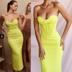 House‎ of CB Lucila Neon Strapless Corset Midi Dress Size XS NWOT thumbnail 4