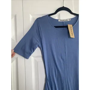 Michael Stars Faux Wrap Tee Dress Womens Size XS Indigo Blue Cotton Jersey NEW thumbnail 2