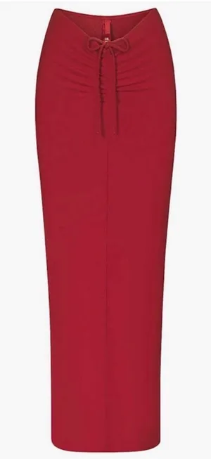 SKIMS Soft Lounge Maxi Skirt Red Brick NWT Size XSmall Mid Tie FAMOUS Cinched thumbnail 1