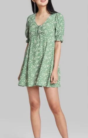 Target Wild Fable Green Floral Mini Dress thumbnail 1