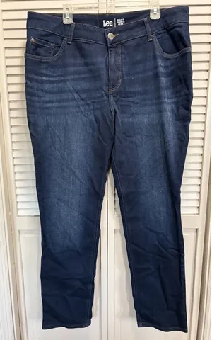 Lee Reg Fit Straight Dark Wash Denim Jeans‎ High Rise Size 20W Zip Logo NWT thumbnail 1
