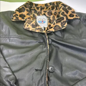 Leopard Print Lined Black Bomber Jacket Size L thumbnail 6