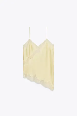 Zara Lace-Trim Satin Cami Top in Pale Butter Yellow thumbnail 7
