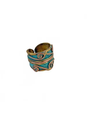 Turquoise & Copper Scrollwork Brass Patina Ring #2 Blue thumbnail 2