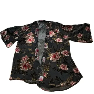 American Eagle Outfitters Size XS 3/4 Sleeve Velour‎ Pink Floral Mesh Open Top thumbnail 3