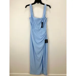 Lulus Glamorous Disposition Light Blue Ruched Maxi Dress Formal Long Medium NWT thumbnail 5