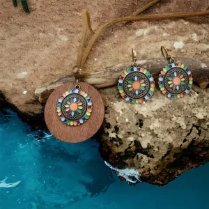 Boho Necklace‎ & Earrings Set Colorful Flower Design Tribal Accessories thumbnail 3