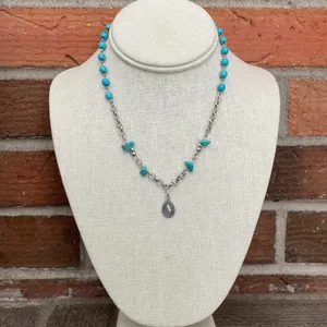 Faux Turquoise Cluster Cross and Spaced Bead Necklace Set thumbnail 4