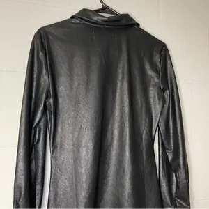 Vintage Havana Black Leather Ruched Shirt Dress Long Sleeve Women’s Size Small thumbnail 8