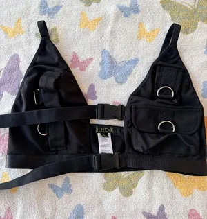 Club Exx | Black Buckle Utility Rave Bralette Top | L thumbnail 1