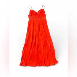Sage + Paige Red-Orange Lace Corset Midi Dress - Size‎ M thumbnail 3