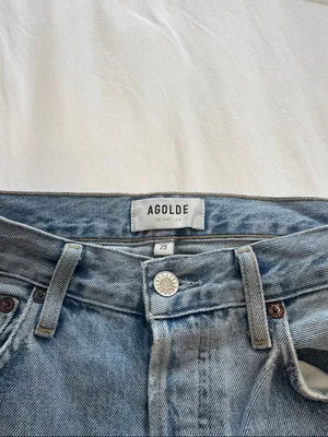 Agolde Light Blue Flare Jeans with Knee Rips thumbnail 2
