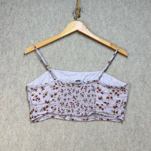 American Eagle‎ Floral Smocked Back Crop Top Purple Women Size Large Soft Girl thumbnail 2