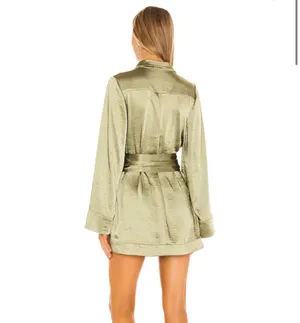 Silk green long sleeve mini dress revolve thumbnail 2