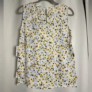 Zara White Black Lace Inset Blue and Yellow Floral Tank Top Blouse XS thumbnail 4