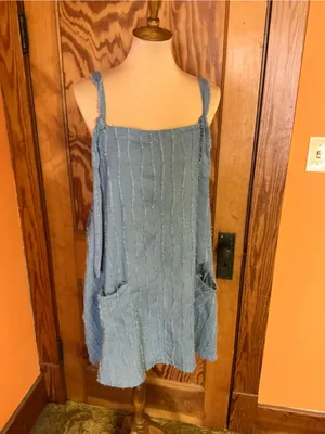 Arula Blue Textured Sleeveless Jumper Dress Oversized Pockets Boho Lagenlook thumbnail 5