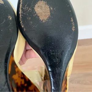 Rare Gucci Size 10 Patent Leather Leopard Peep-Toe Heels, Size 10B thumbnail 11