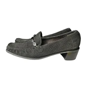 Stuart Weitzman Size‎ 8 Black Suede Perforated Beaded Chunky Heel Loafer #S87-8 thumbnail 2