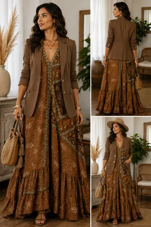 Indian Silk Halter Maxi Dress Brown thumbnail 4
