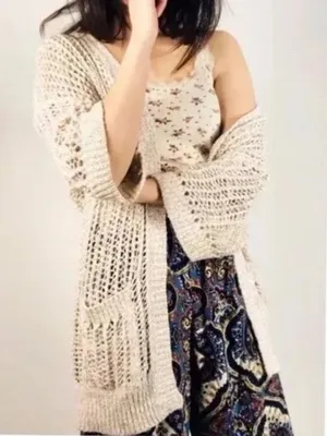 FREE PEOPLE‎ Gone Fishing Open Knit Cardigan Size XS Oversized EUC thumbnail 1