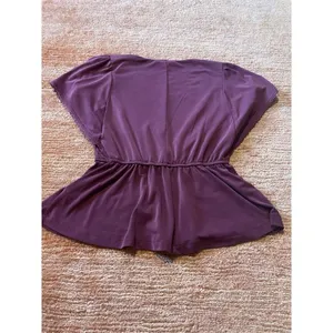 Francesca's MiAmi Top Womens Small Burgundy V-Neck Peplum Short Sleeve Woven thumbnail 8