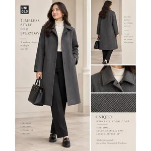 Uniqlo Herringbone Car Coat Charcoal Grey Button Front Overcoat thumbnail 2