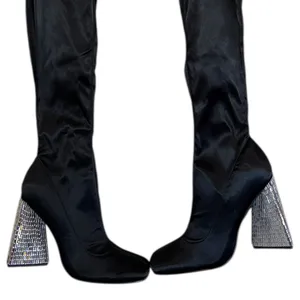 NEW ASOS Glam Black Over-the-Knee Stretch Boots Crystal Embellished Cone Heel thumbnail 3