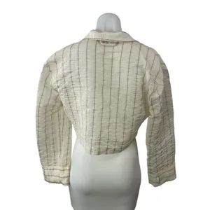 Zara Women's Cream Striped Crinkled Long Sleeve Cropped Blazer Shirt Top Size XS thumbnail 2