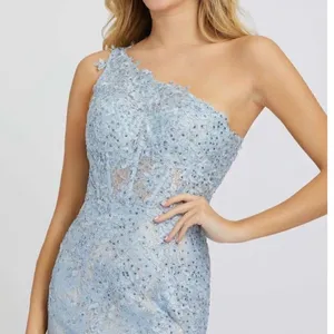 Mac Duggal 48910 Womens Blue One Shoulder Lace Trumpet Gown Dress thumbnail 6