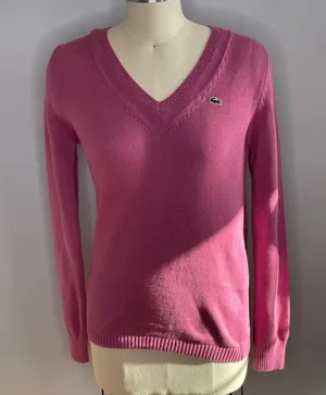Lacoste Pink V-Neck Knit Sweater, Size 38 (Medium) thumbnail 1