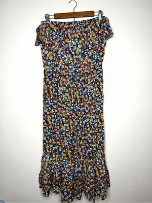 Umgee Women's Floral Boho Cropped Slip On Ruffle Jumpsuit 1X Strapless Vacay thumbnail 3