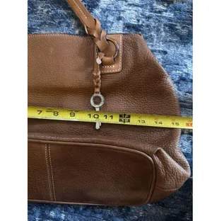 Fossil Purse Brown Leather Silver Key Hardware Zip Close Pockets Braided Handle thumbnail 3