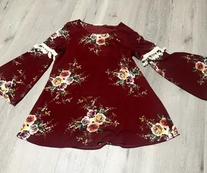 entro Maroon Floral Bell-Sleeve Blouse thumbnail 1