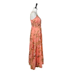 Lost + Wonder Maxi Dress Smocked Tiered Chiffon Peach Floral Women’s Size Medium thumbnail 3